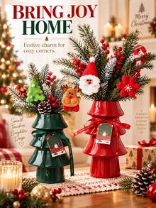 Resin Christmas Tree Vase, Red Green Holiday Flower Vase, Festive Tabletop Centerpiece For Christmas Home Decor, Living Room, Dining Table, Fireplace Mantel, Entryway, Shelf And Xmas Gift - Multicolor - View 4