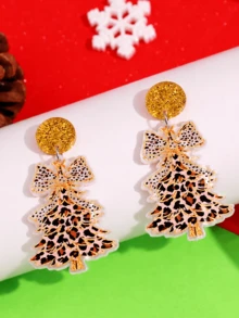 1 Pair Christmas Vintage Exquisite Cute Casual Cool Unique Creative Design High-End Leopard Print Christmas Tree Acrylic Earrings For Women Daily Holiday Party Outfit Gift Jewelry - Multicolor - View 6