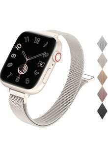 Gold Milanese Loop Slim Band, Compatible With Apple Watch 40/41/38mm 42/44/45/49/46mm, Women's Stainless Steel Magnetic Metal Mesh Band, Compatible With Apple Watch Series 1-12 SE - Series 11 for 42mm - View 11