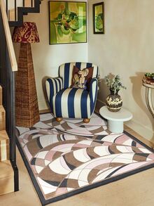 1PC Pink Brown Black White Abstract Wave Area Rug, Faux Cashmere Material Rectangular Modern Art Style Geometric Line Pattern, Machine Washable Suitable For Living Room Bedroom Daily Home Decor, Aesthetic Home Decoration - Multicolor - View 4