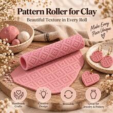 Pixel Clay Roller, 3D Printed PLA Ceramic Texture Roller, Ceramic Embossing Tool, Suitable For Polymer Clay, Soft Clay, Air Dry Clay, Pottery, DIY Crafts, Carving, Hand Sculpting, Geometric Pattern Stamp Roller, Artist Ceramic Making Supplies - Pixel Pink - View 3