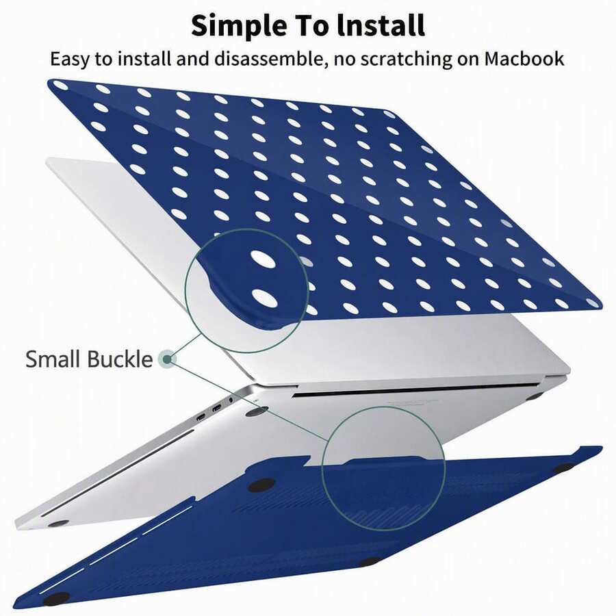 Polka Dot Navy Blue Hard Protective Case Compatible With Macbook, Suitable For MacBook Neo Air And Pro Models - View 1