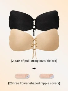 2pcs/1pc Women's Invisible Self-Adhesive Bra, Adjustable Drawstring, Backless Bra, Suitable For Women's Breast Pads, Thickened Breast Pads, Spaghetti Strap Dresses And Wedding Dresses. - Multi-color - View 9