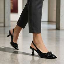 Women's Comfy And Stylish Black High Heels With A Bow-Topped Pointed Stiletto, Perfect For Fall And Winter Work, Parties, Or Weddings - Black - View 6