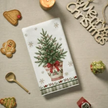 2 buah handuk dapur bertema Natal, menampilkan motif pohon Natal dan pot bunga, lembut, mudah dibersihkan dan dapat digunakan kembali, hadiah liburan yang sempurna untuk dekorasi dapur. - Hijau - View 7