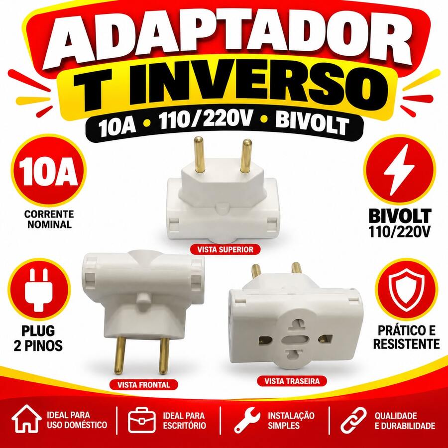 Adaptador de tomadas Bejamin T Inverso - Branco - Visão 1