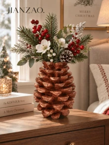 1pc Embossed Pine Cone Shape Vase, 2 Size Options, Rustic Winter Tabletop Flower Holder, Christmas Holiday Living Room Dining Table Decor, Perfect Housewarming Gift - Pine Cone Vase - View 3