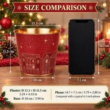 2Pcs Christmas Metal Planters With Golden Interior, Festive Decorative Flower Pots With Golden Printing, Small Round Plant Containers For Holiday Table Centerpiece, Home Decor, Party And Gift Basket - Christmas Flower Pot - View 9