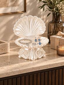 1pc Pearl White Shell Jewelry Display Tray With Exquisite Floral Base, Fashionable Storage For Rings, Earrings, Necklaces And Bracelets, Decorative Organizer For Vanity, Bedroom, Bathroom Countertop Or Entryway | Jewelry Storage Box, Shell Tray, Ring Holder, Gift - Multicolor - View 7