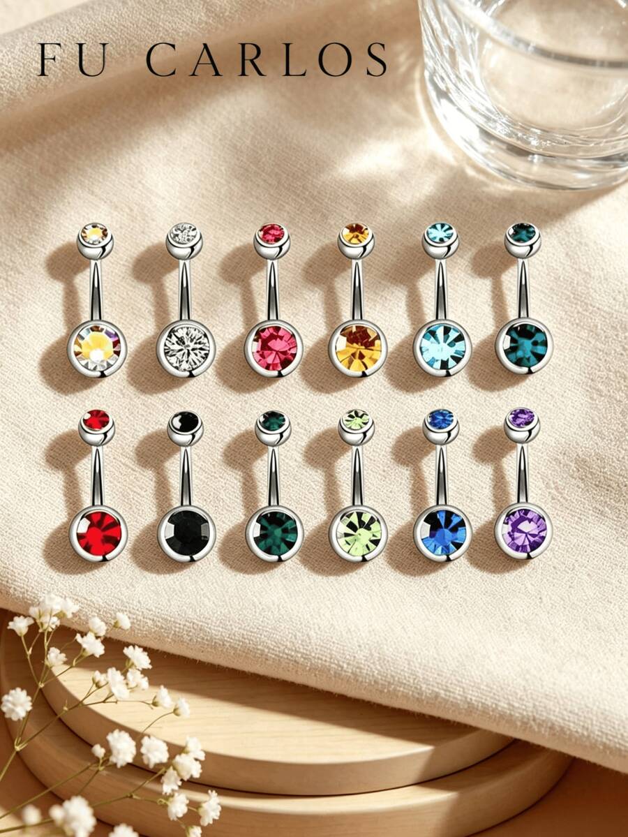 12 buah Cincin Pusar Stainless Steel Warna Acak Cocok untuk Pemakaian Sehari-hari, Liontin Cincin Pusar Gaya Y2K, Tindik Leher, Tindik Omblig, Tindik Omblig - MultiWarna - View 1