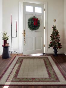 1PC Red Pine Branch & Pine Cone Plaid Area Rug, Faux Cashmere Material Rectangular Christmas Holiday Pattern, Machine Washable Suitable For Living Room Bedroom Daily Home Decor, Aesthetic Home Decoration - Multicolor - View 4