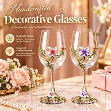 1pc/2pcs Floral Glass Cup, Decorative Cup, Hand-Painted Long Handle Glass Cup, Handmade Enamel Design, Transparent Glass, Exquisite Cup Handle, Suitable For Drinking Cabernet Sauvignon, Perfect Gift Choice - View 1
