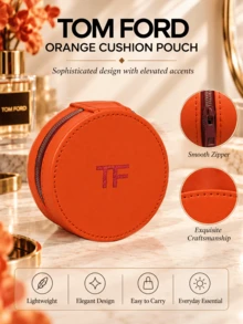 Tom Ford TF Orange Cushion Bag, 8.7*4.9cm, Portable, Zipper Closure, Smooth Material, Simple And Elegant, Travel Essential, Suitable For Cosmetic Storage - TF Orange Cushion Compact - View 6