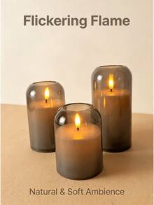 3pcs Grey Curved Electronic Candles, LED Pillar Flameless Candles, No Open Flame, Battery Operated, Suitable For Wedding Decoration, Tabletop, Party Supplies, Halloween Decoration, Christmas Decoration, Valentine's Day, Desktop Decoration, Holiday Decoration, Atmosphere Light - Gray Arc Lamp - View 6