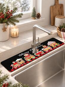 1pc Christmas Gingerbread Man Pattern, Sink Faucet Water Absorbent Mat, Drainage Mat, Suitable For Kitchen, Bathroom Sink, Countertop, Drainage Mat, Diatomaceous Earth Material, Trimmable, Quick-Drying Mat - Multicolor - View 2