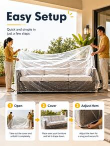 Extra Large Transparent Furniture Cover With Tight Elastic Edge, Suitable For All Weather, Protects Sofa, Table And Bench From Damage - Perfect For Patio And Balcony - Easy Installation - Year-Round Use - Suitable For Sofa - Multicolor - View 2