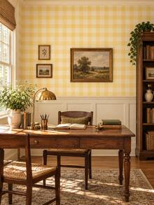 SUPSTICKER 1PC Sage Green, Yellow & Gray Gingham Peel And Stick Wallpaper, Self Adhesive Removable PVC Checkered Decor For Kitchen Bedroom Cabinets - 1PC - View 8