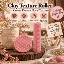 Petal Mesh Clay Roller, 3D Printed PLA Ceramic Texture Roller, Polymer Clay, Soft Clay, Air Dry Clay, Ceramic Embossing Tool For Pottery, DIY Handmade, Sculpture, Hand-Molding, Floral Geometric Pattern Printing Roller, Artist Ceramic Making Supplies - Petal Plaid Pink - View 1