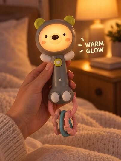 Light & Musical Baby Rattle,Cute Cartoon Animal Easy-Grasp Shaker Toy,Early Educational Sensory Soothing Toy,Teething Toy For Infants,Suitable For Newborns & Babies,Ideal Baby Shower Gift,Toys For Girl Kids Toys,Baby Essentials,Baby Stuff,Sensory