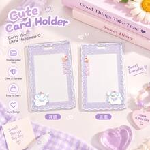 Kawaii Pink ID Card Holder With Retractable Reel, Cute Clear Sliding Card Case, Aesthetic Badge Holder With Charm For Daily Use - Multi-color - View 3