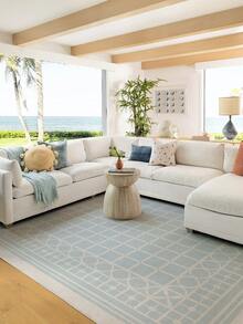 1PC Light Blue & White Geometric Grid Area Rug, Faux Cashmere Material Rectangular Classic Plaid Pattern, Machine Washable Suitable For Living Room Bedroom Daily Home Decor, Aesthetic Home Decoration - Multicolor - View 7