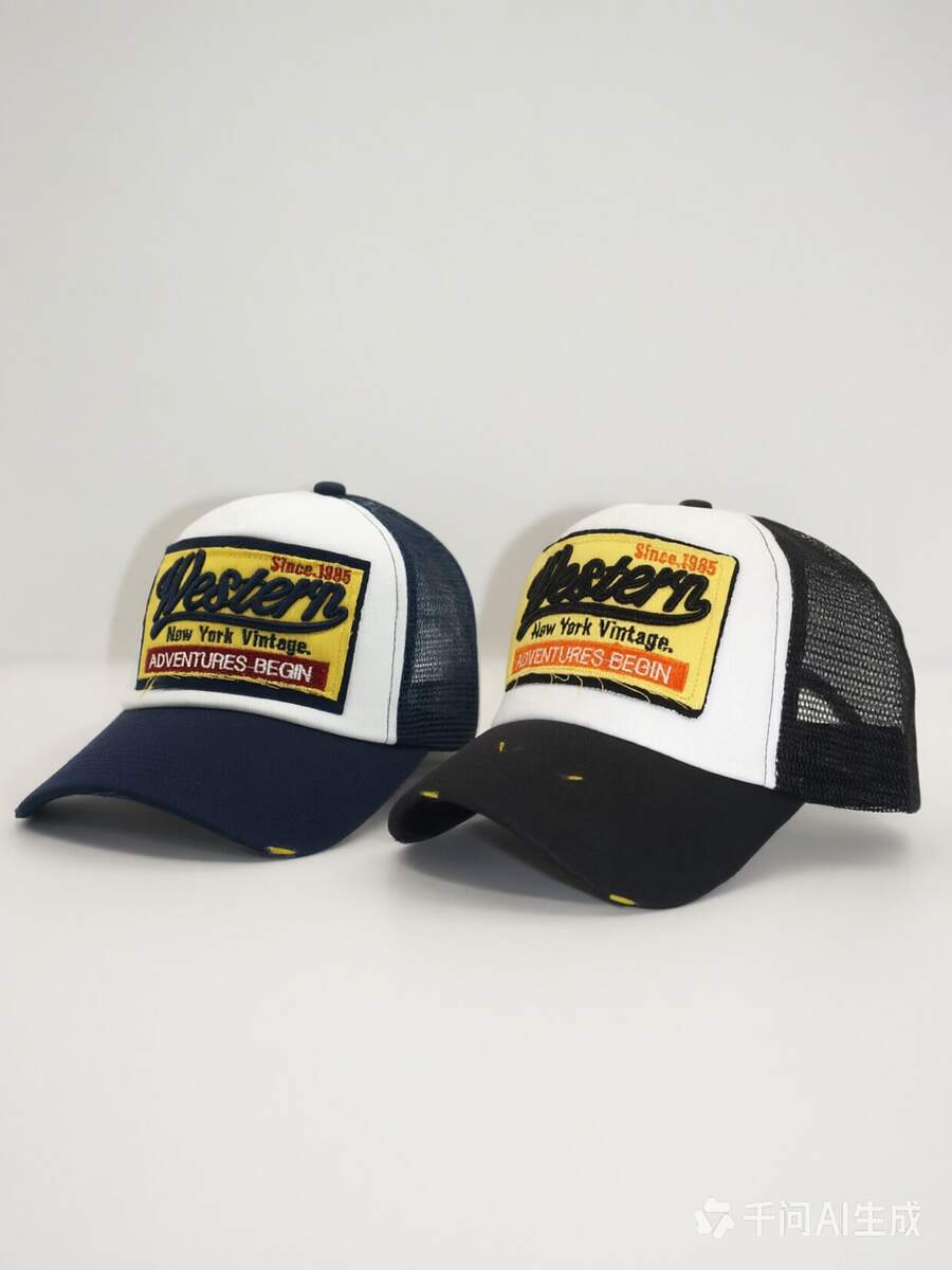 2pcs/Set Topi Baseball/Trucker Jala Huruf Kasual Luar Ruangan Pria Wanita Pasangan, Pelindung Matahari yang Dapat Disesuaikan, Bernapas, Ukuran Dapat Diatur, Cocok untuk Semua Musim, Cocok untuk Pemakaian Sehari-hari - A - View 1