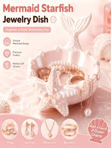 1pc Mermaid Starfish Jewelry Storage Tray, Ring Earring Necklace Decorative Dish - Multicolor - View 1