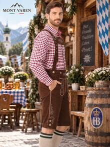 Red Gingham Cotton Shirt Oktoberfest Style - Burgundy Plaid - View 5