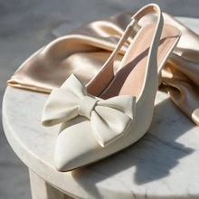 Fashionable Women's Beige Pointed Toe Bow High Heels, Comfortable And Stylish, Suitable For Workplace, Party Or Autumn/Winter Daily Wear - Off White - View 3