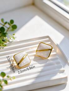 Multi-Color Square Enamel Stud Earrings Set, Stainless Steel Textured Geometric Women's Earrings, Low Sensitivity Fade-Resistant, Fashionable Versatile Eye-Catching - Multicolor - View 6