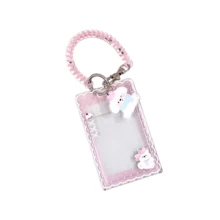 Kawaii Pink ID Card Holder With Retractable Reel, Cute Clear Sliding Card Case, Aesthetic Badge Holder With Charm For Daily Use - Multi-color - View 11