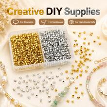 2mm Gold & Silver Dual-Color 300pcs/Ea Zinc Alloy Spacer Beads Set For DIY Bracelet, Necklace, Phone Chain Making, Metal Jewelry Accessories - Positioning Tube - View 4