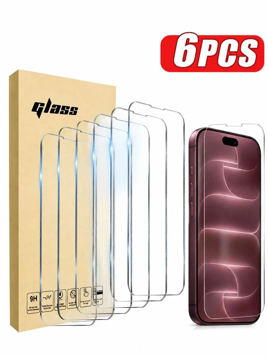 6pcs Tempered Glass Screen Protector, Compatible With IPhone 18 Pro Max, 18 Pro, 18, 17, 17 Pro, 17 Pro Max, 17 Air, 16, 16 Plus, 16 Pro, 16 Pro Max, 15, 14, 13, 12, 11 Pro Max, X, XS, XR, Mini, 7, 8, 14 Plus, Also Compatible With IPhone 14, 15 Pro Max. Glass Material, Suitable As Birthday Gift For Family Or Friends, Phone Screen Protector, Phone Accessories.