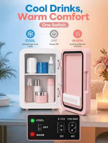 SMEGGEMS 4L Mini Portable Dual-Use Skincare Fridge With Adjustable LED Makeup Mirror, Hot & Cold Functions, Suitable For Cosmetics, Snacks And Beverages Storage, Bedroom, Office And Car Use - Pink - View 3