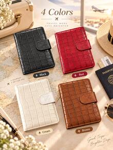 Rfid Blocking Passport Holder, 1pc Pu Leather Crocodile Pattern Travel Wallet, Multi Card Slots, Id Window, Credit Card & Boarding Pass Organizer, Snap Closure Airplane Embossed Passport Cover Case For Women Men, International Travel Essentials - A - View 11