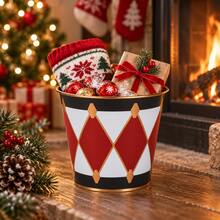 2Pcs Christmas Metal Planters With Golden Interior, Festive Decorative Flower Pots With Golden Printing, Small Round Plant Containers For Holiday Table Centerpiece, Home Decor, Party And Gift Basket - Christmas Flower Pot - View 6