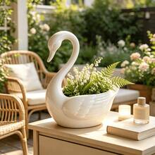 1/2pcs Nordic Minimalist White Swan Planter Creative Personalized Succulent Plant Pot Home Desktop Decor Ornament Multi-Functional Jewelry Storage Bowl - Swan Flower Pot - View 4