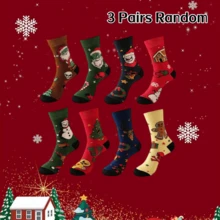 1/3/5 Pairs Unisex Red & Green Christmas Mid-Calf Socks, Festive Cotton Socks For Christmas Party Outfit, Great Gift For Christmas - Multicolor - View 6