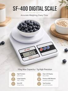 SMEGGEMS 10kg/1g 精密電子廚房秤，緊湊設計，LCD 顯示螢幕，耐用 ABS 材質，AAA 電池供電，支持便捷壁掛收納，備餐與烘焙必備工具 - 廚房秤 - 查看 1