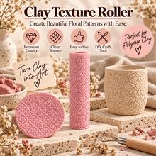 Petal Mesh Clay Roller, 3D Printed PLA Ceramic Texture Roller, Polymer Clay, Soft Clay, Air Dry Clay, Ceramic Embossing Tool For Pottery, DIY Handmade, Sculpture, Hand-Molding, Floral Geometric Pattern Printing Roller, Artist Ceramic Making Supplies - Petal Plaid Pink - View 2