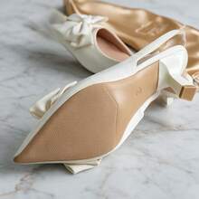 Fashionable Women's Beige Pointed Toe Bow High Heels, Comfortable And Stylish, Suitable For Workplace, Party Or Autumn/Winter Daily Wear - Off White - View 4