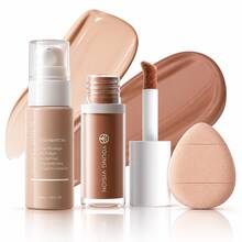 YOUNG VISION Oil-Control Matte Foundation & Matte Contour Liquid & Thumb Puff 3-Piece Set - Long-Lasting Waterproof Sweat-Resistant Facial Contour Makeup Kit For Daily Use And Gifting - Multicolor - View 10
