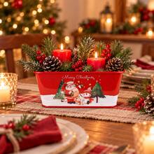 1pc Christmas Metal Planter Box, Red Rectangular Holiday Flower Pot With Snowman And Santa Claus Pattern, Decorative Plant Container For Christmas Table Centerpiece, Home Decor, Party And Gift Basket - Christmas Flower Pot - View 7