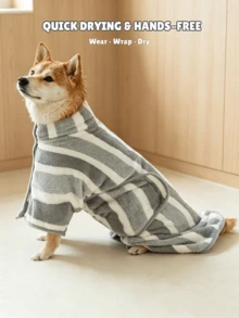 1PC Pet Absorbent Towel, Dog Bathrobe, Soft And Thick Quick Drying Bathrobe With Adjustable Strap For Small, Medium, Large Dogs & Cats For Drying, Grooming, Bathing And Cleaning - Dog & Cat Specific Pet Drying Towel - Grey - View 2