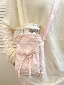 1 buah Tas Bahu Wanita Model Ember, Tas Selempang, Tempat Botol Minum, Cocok untuk Olahraga, Bersepeda, Lari, Perjalanan, dan Penggunaan Sehari-hari. Desain Tali Serut yang Modis, Serbaguna, Hadiah Ideal untuk Pacar. - MultiWarna - View 2
