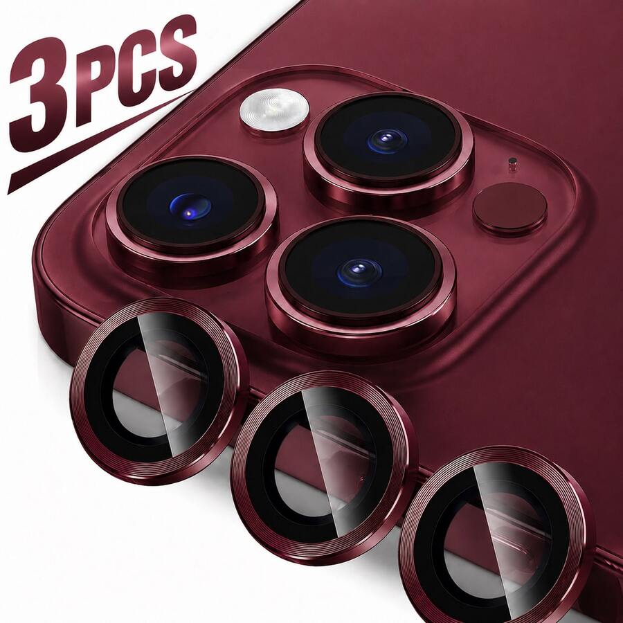 XINHONGYU 3片裝相機鏡頭保護膜,相容於Phone Duo-Phone 17 Pro Max、Phone 17 Pro Max、Phone 17 Pro Max、17 Air、17 Pro、16 Pro Max、16、15、15 Plus、14、13、12、11 Mini Plus Pro Max,亮面單層金屬亮片,9H硬度防刮螢幕保護膜,時尚配件,貼心保護殼(酒紅色) - 3件 - 查看 1