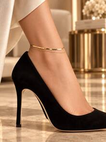 2pcs Gold-Plated Stainless Steel Flat Chain Anklet Set, Suitable For Travel, Beach, Gift For Girlfriend Or Mother - Anklet - View 2