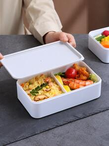 Meoky 日式雙層食物保鮮盒，可堆疊午餐盒，成人與兒童適用分格便當盒，長方形食物收納盒附餐具組，適合戶外、辦公室與學校使用 - 白色-1200ml - 查看 5