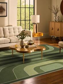 1pc Green Gradient Geometric Line Area Rug, Faux Cashmere Material Rectangular Modern Minimalist Abstract Pattern, Machine Washable Suitable For Living Room Bedroom Daily Home Decor, Aesthetic Home Decoration - Multicolor - View 5