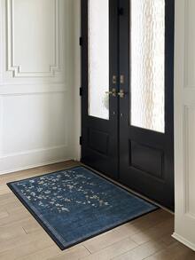 1PC Deep Blue & White Floral Vine Area Rug, New Chinese Vintage Style Faux Cashmere Rectangular Plum Blossom Pattern, Machine Washable Suitable For Living Room Bedroom Daily Home Decor, Aesthetic Home Decoration - Multicolor - View 6